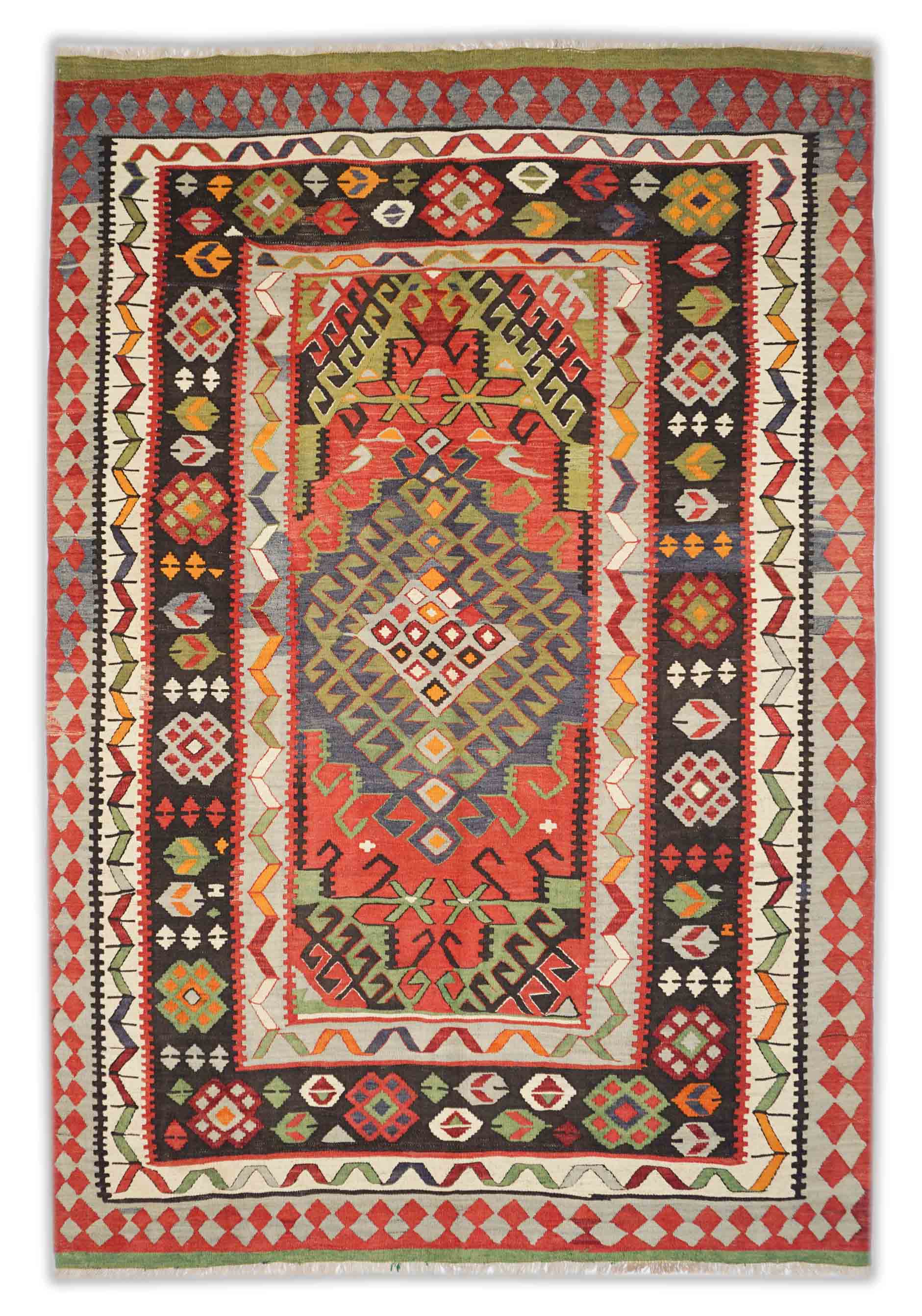 Alter Kelim Teppich in dunkelrot und 263 cm x 180 cm groß