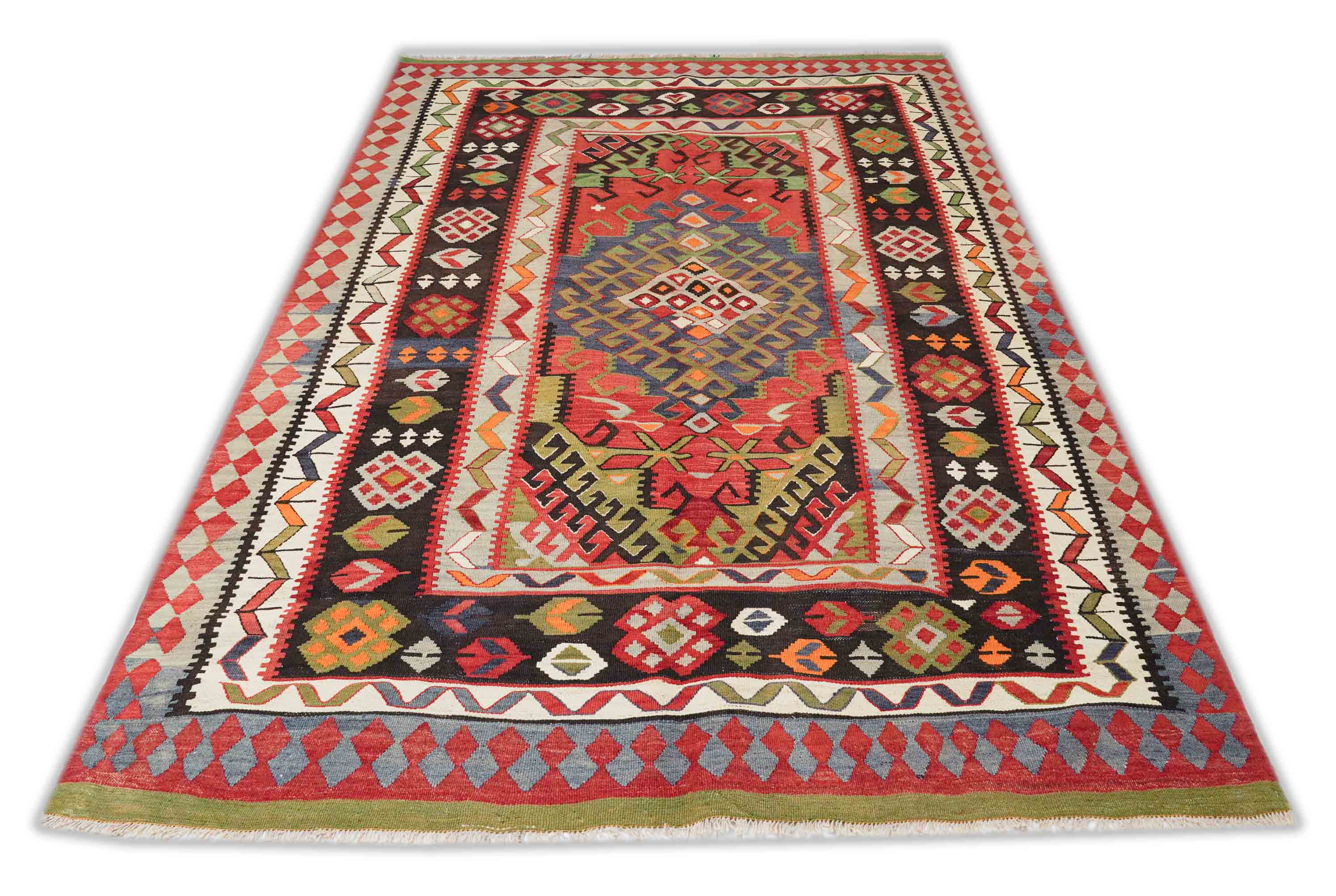 Alter Kelim Teppich in dunkelrot und 263 cm x 180 cm groß