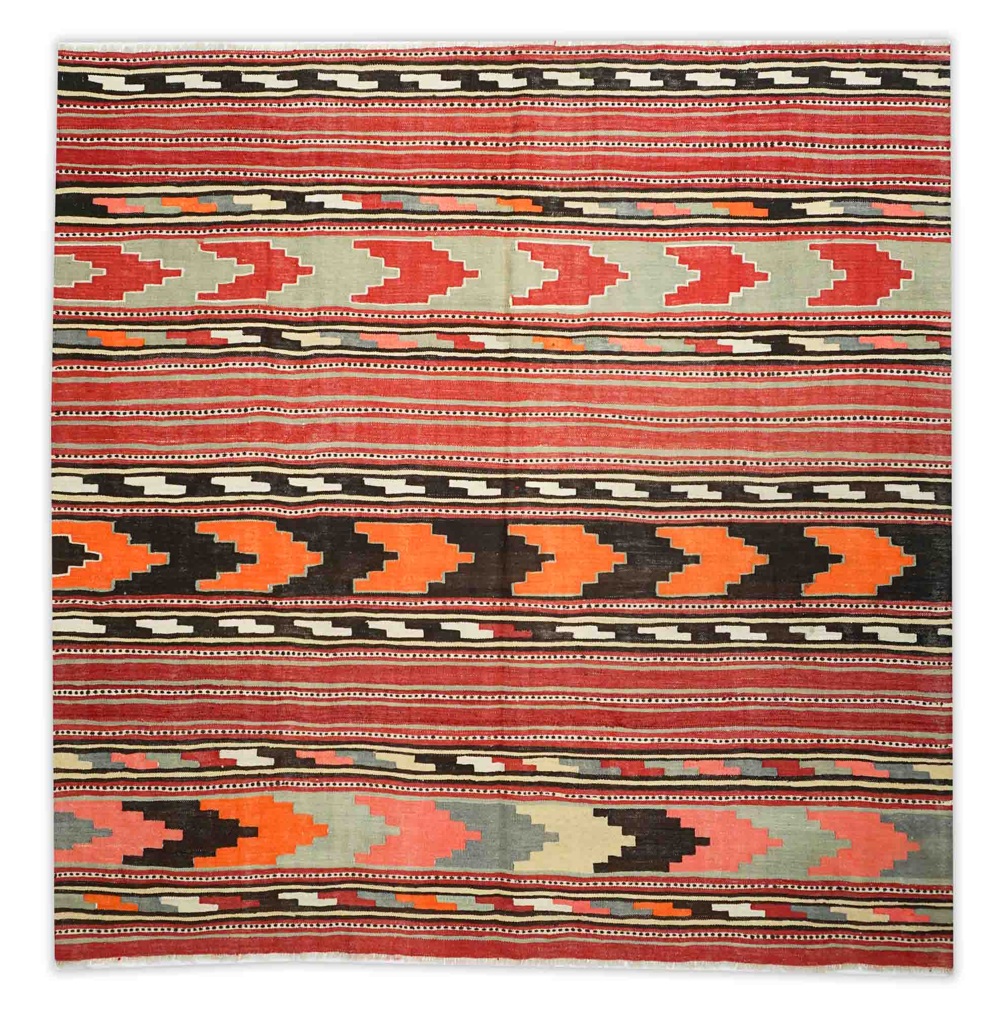 Melierter alter Kelim in dunkelrot und 202 cm x 122 cm groß