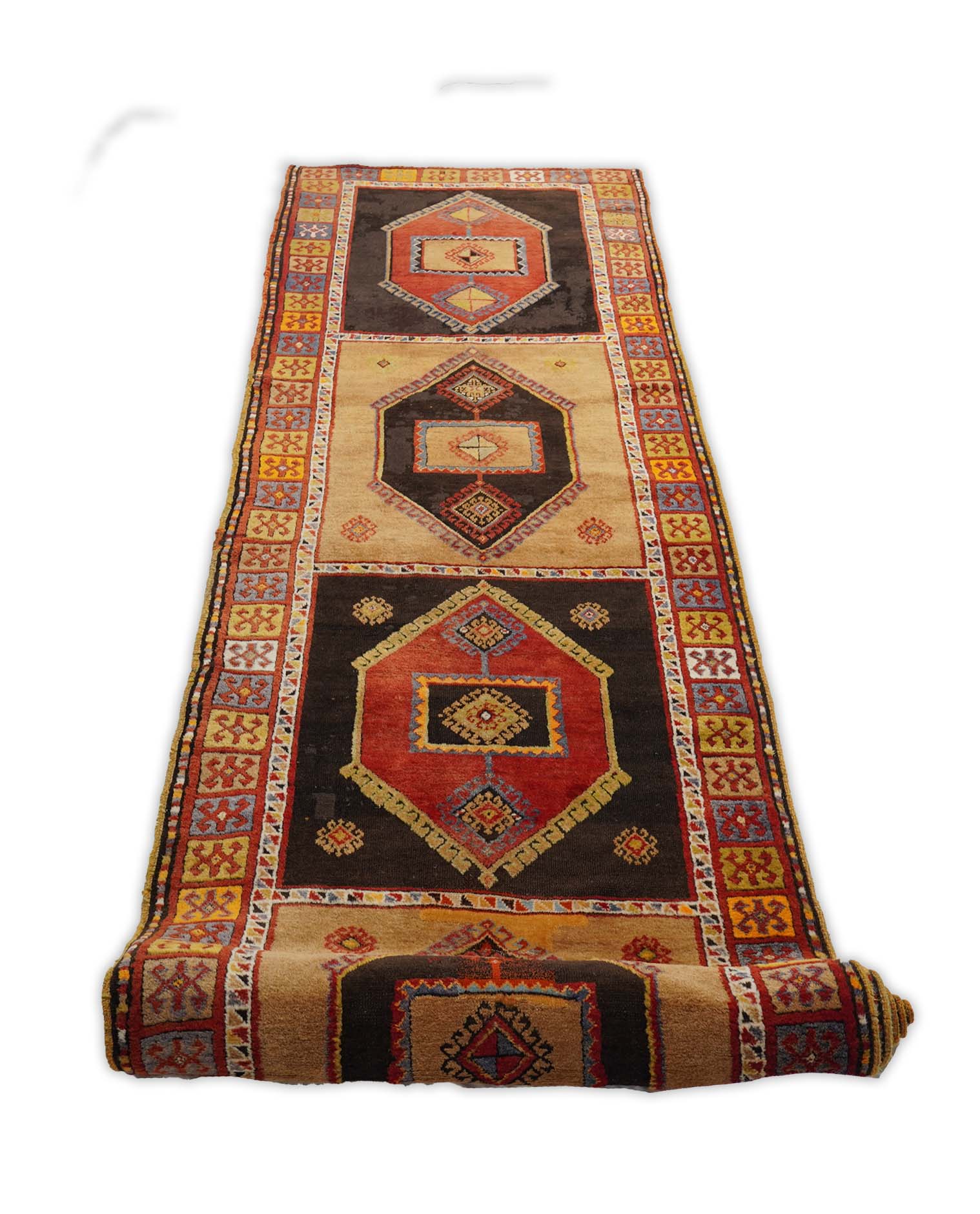 Antiker Kordi Läufer in gold und 500 cm x 107 cm groß