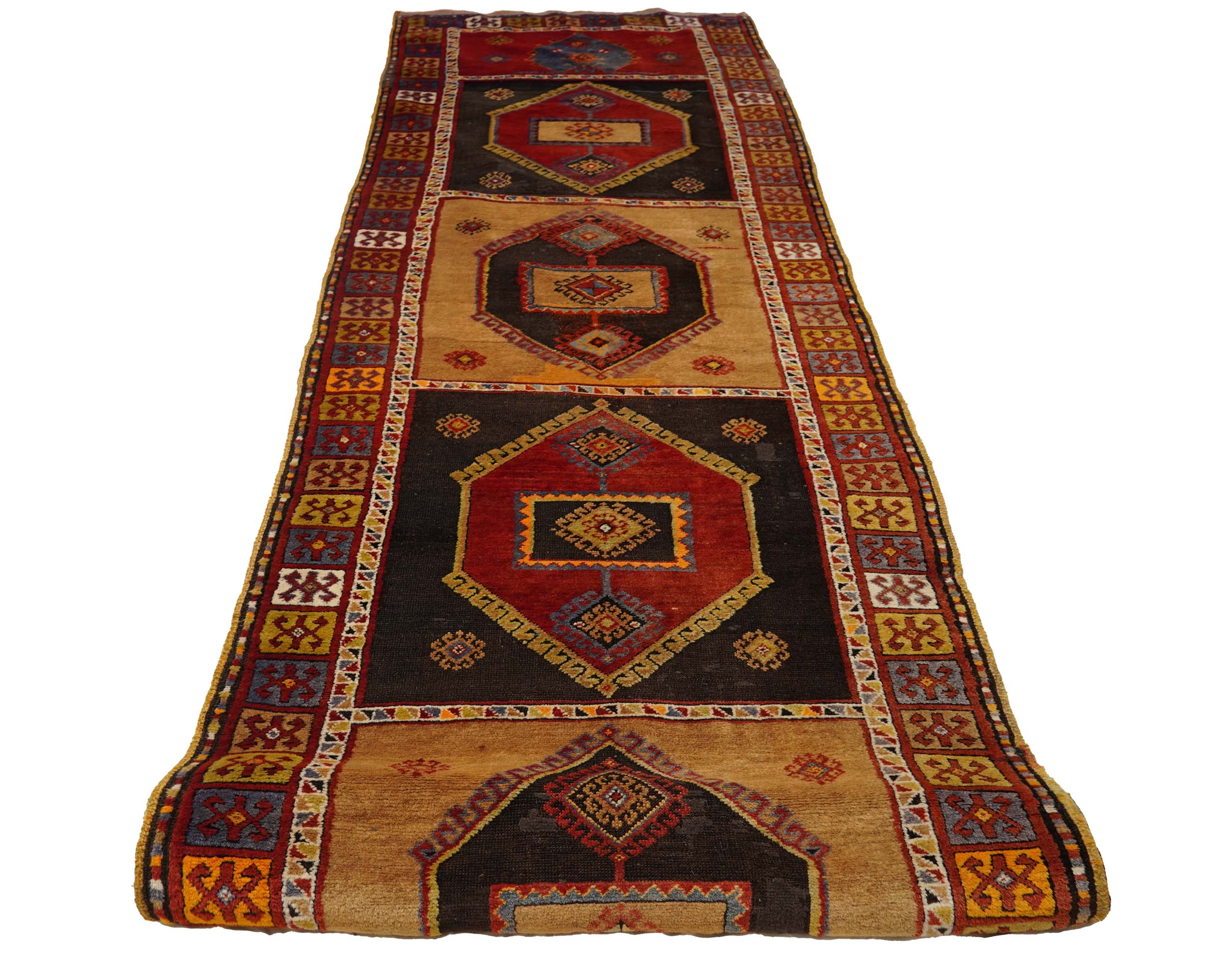 Antiker Kordi Läufer in gold und 500 cm x 107 cm groß