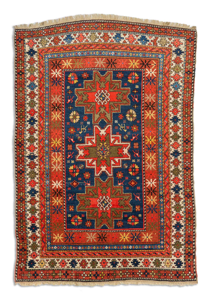 Antiker Schirwan Leski in dunkelblau, rot und 180 cm x 123 cm groß