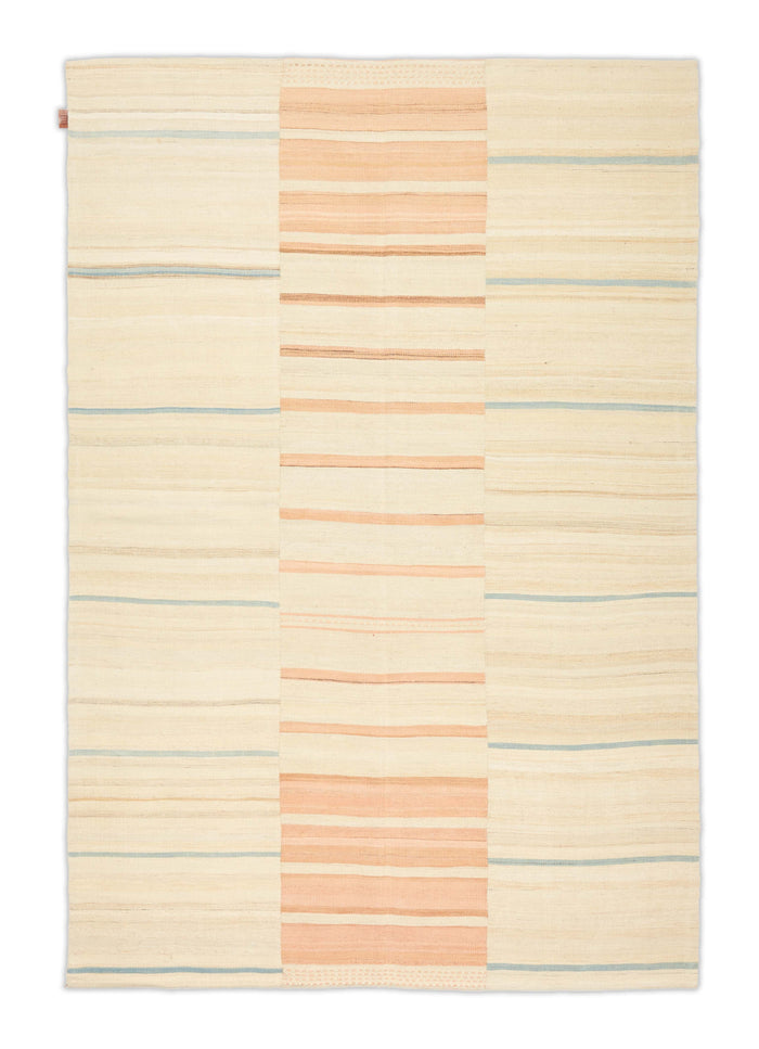 Geometrischer Kelim Teppich mit Streifen in beige und 236 cm x 160 cm groß