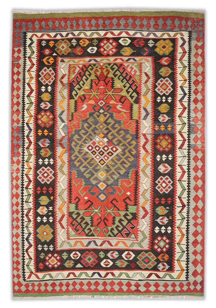 Alter Kelim Teppich in dunkelrot und 263 cm x 180 cm  groß